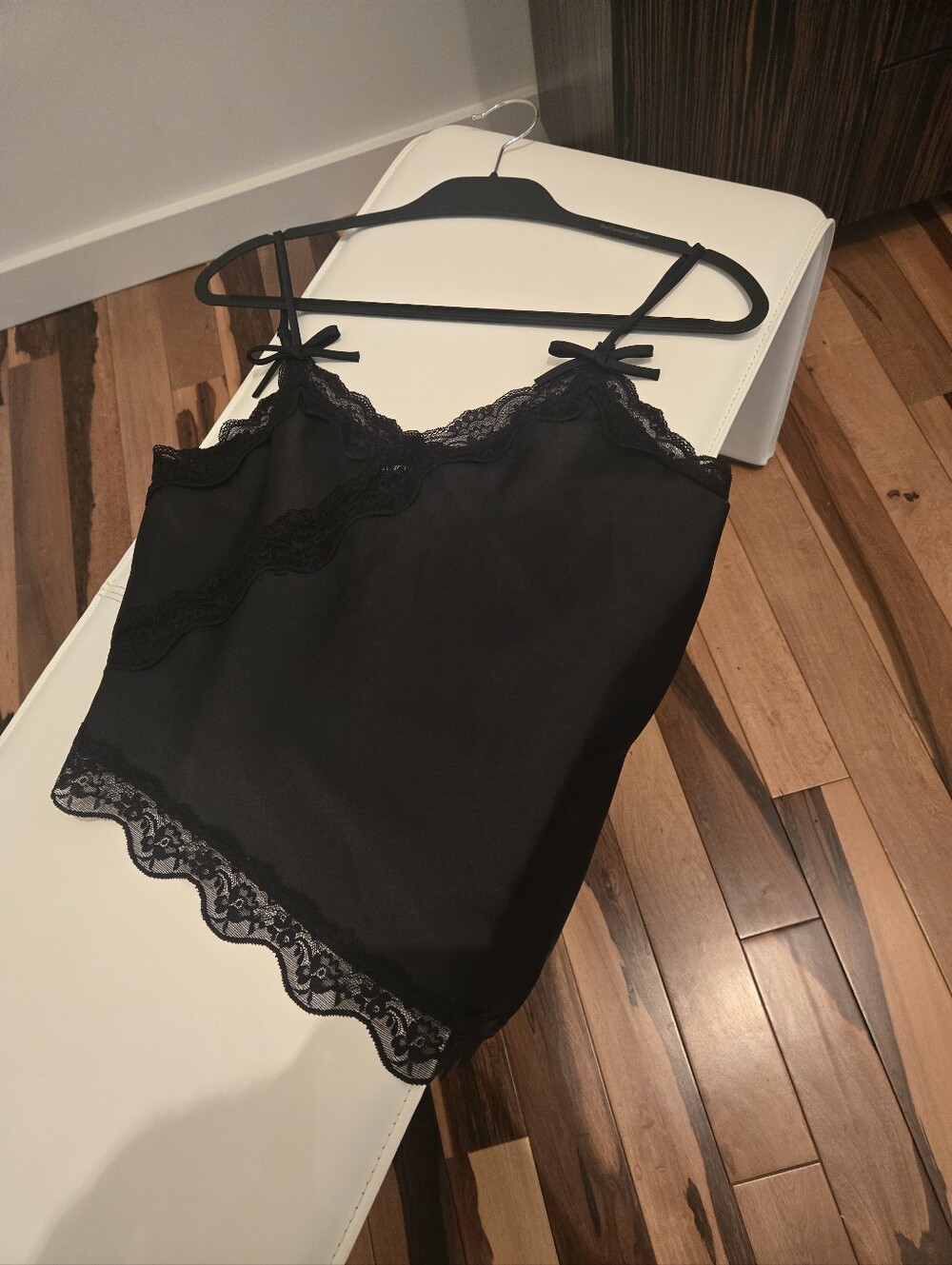 Steve Madden Black Lace-Trim Satin Camisole